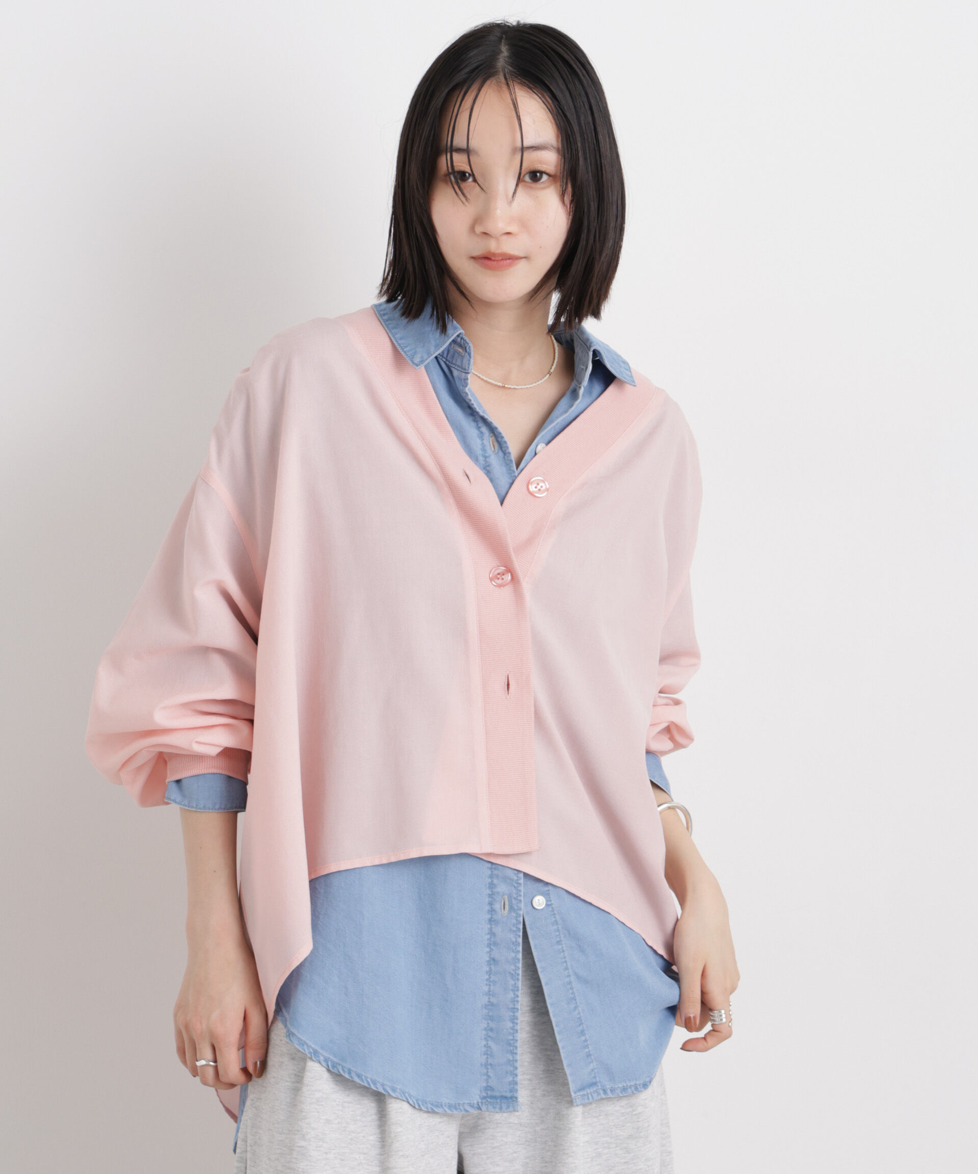 nano･universe「バックギャザーシアーシャツカーディガン」|シャツ・ブラウス|ピンク