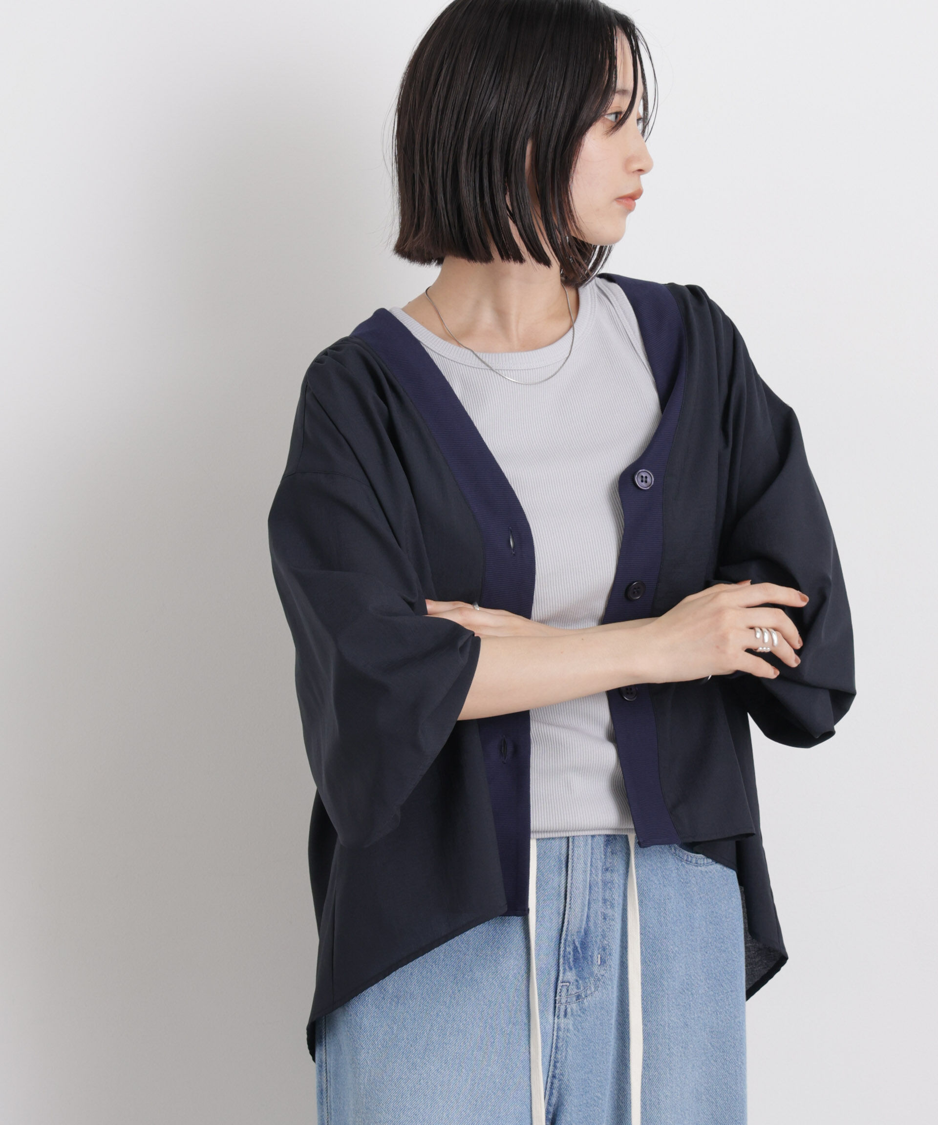 nano･universe「バックギャザーシアーシャツカーディガン」|シャツ・ブラウス|