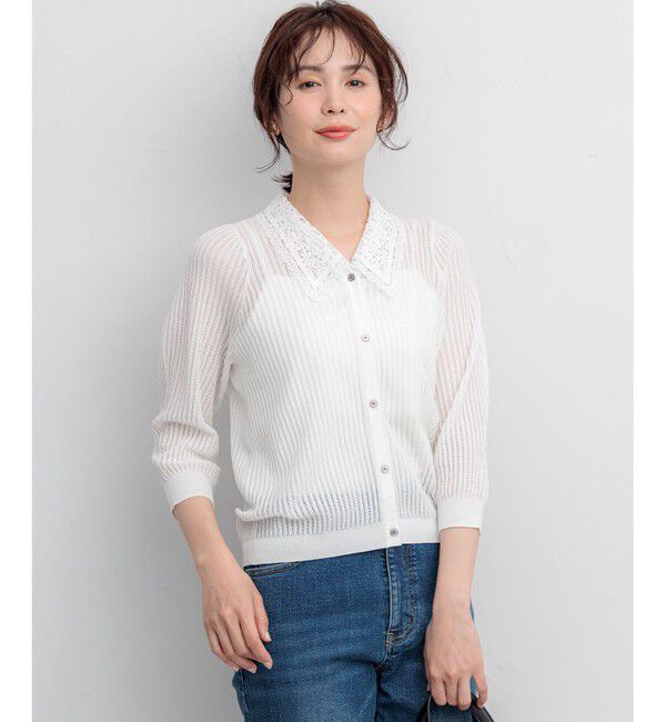 組曲「【WEB限定】レーシーニット レース襟付き カーディガン」|カーディガン|ホワイト系