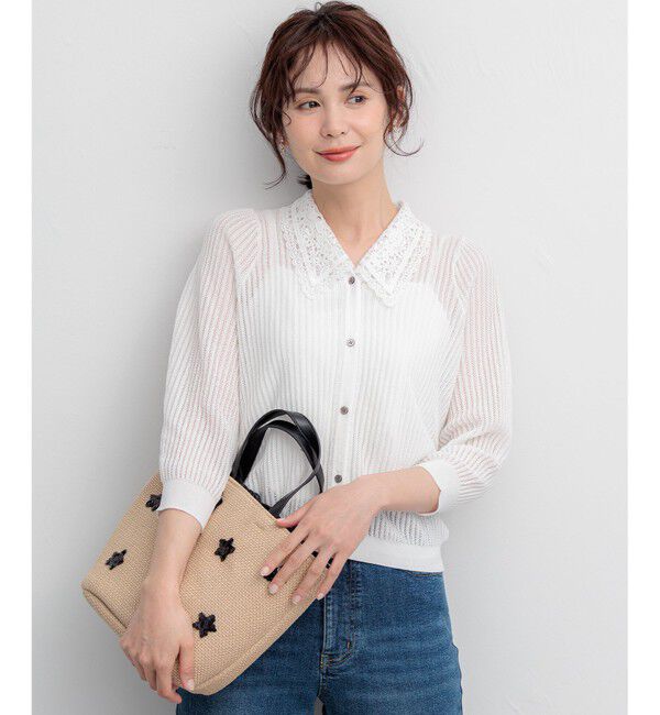 組曲「【WEB限定】レーシーニット レース襟付き カーディガン」|カーディガン|