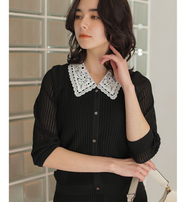 組曲「【WEB限定】レーシーニット レース襟付き カーディガン」|カーディガン|