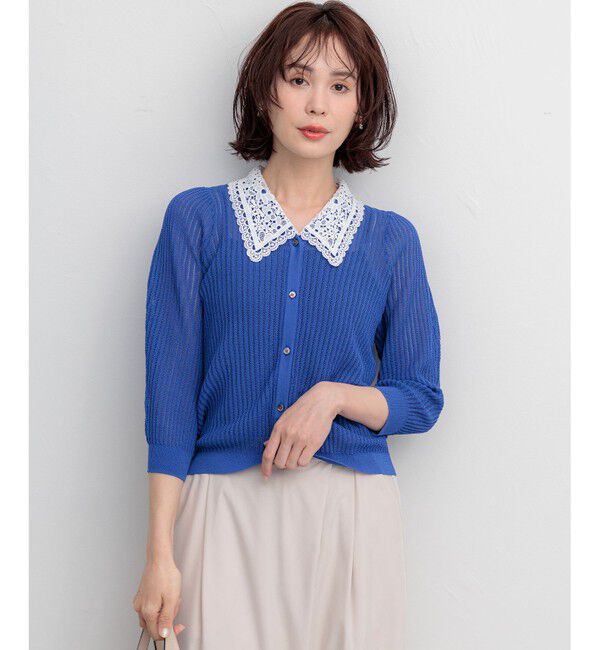 組曲「【WEB限定】レーシーニット レース襟付き カーディガン」|カーディガン|