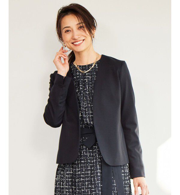 自由区「【好評につき追加生産/洗える】WASHABLEPONTE ノーカラージャケット」|ノーカラージャケット|ネイビー系