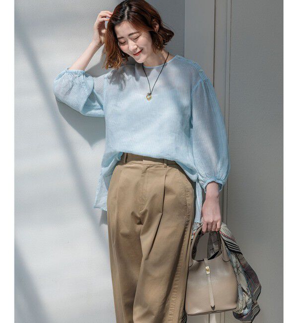 23区「LIBECOリネン ボリュームスリーブ ブラウス」|シャツ・ブラウス|