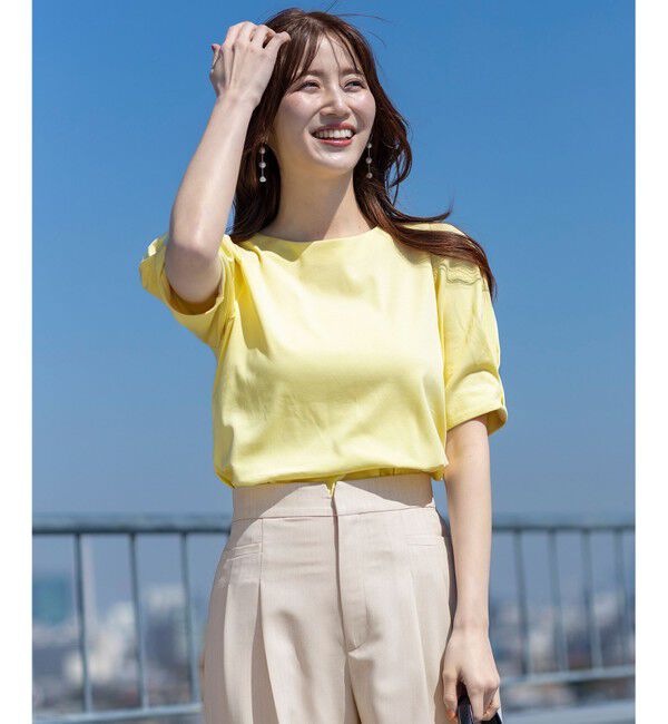 ANY SIS「【撥水・汗ジミ防止・UVケア・洗える】スーピマスムース 袖タック Tシャツ」|Tシャツ・カットソー|イエロー