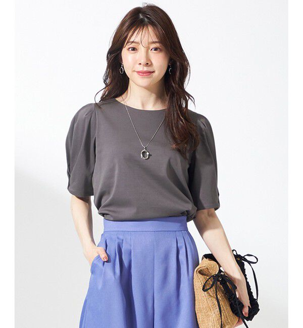 ANY SIS「【撥水・汗ジミ防止・UVケア・洗える】スーピマスムース 袖タック Tシャツ」|Tシャツ・カットソー|スレート