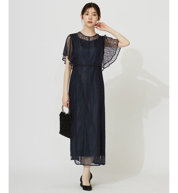 ANY SIS「【洗える】ストライプレーシー ドレス」|ドレス|ネイビー