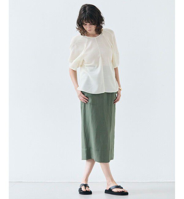 BEIGE,「【洗える・吸水速乾・防シワ】LIATRIS / バックリボンハーフスリーブブラウス」|シャツ・ブラウス|