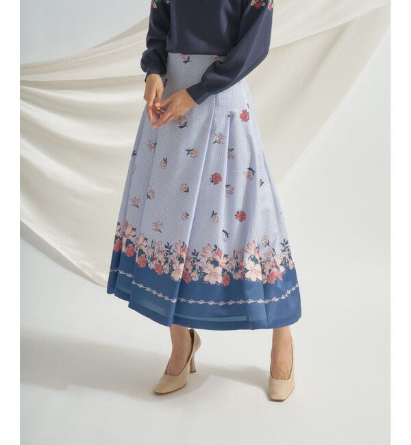 GRACE CONTINENTAL「ブーケスカーフプリントフレアスカート」|スカート|ネイビー