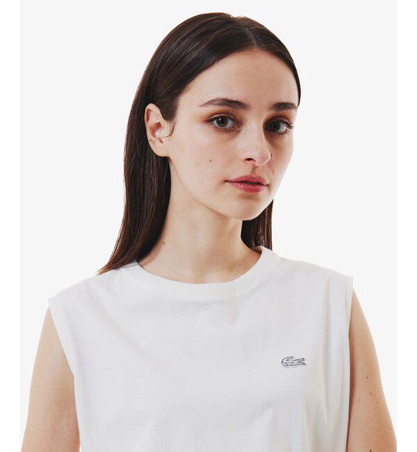 LACOSTE「異素材切り替え バルーンシルエット コンビネーションノースリーブドレス ワンピース」|ワンピース|