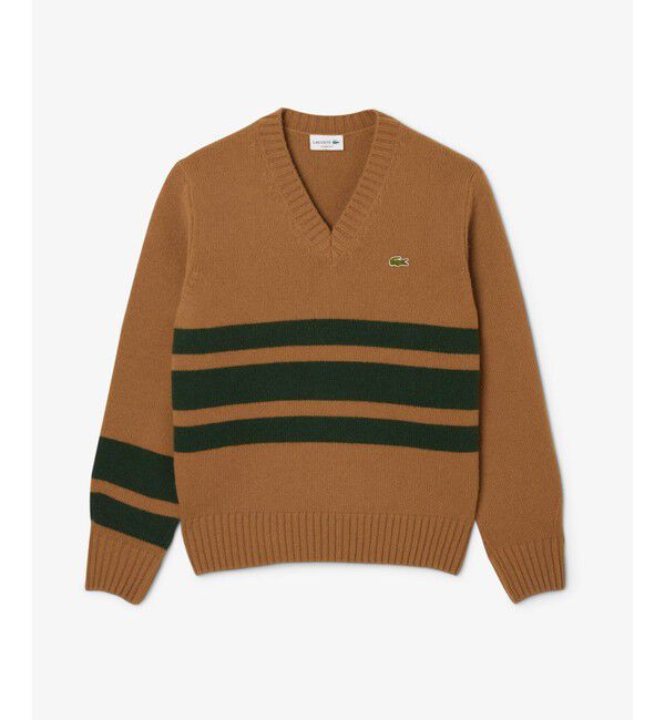 LACOSTE「アシンメトリーボーダーVネック ウールニットセーター」|ニット・セーター|