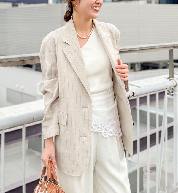 NOLLEY'S「【WEB＆一部店舗限定色アイテム】ウォッシャブルストライプオーバージャケット」|テーラードジャケット|ブラウンベージュ系1