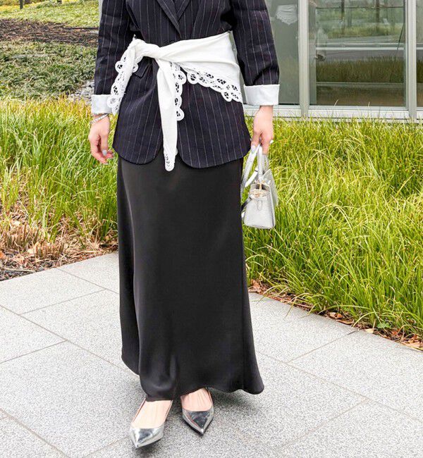 NOLLEY'S sophi「ウォッシャブルダブルサテンナロースカート」|フレア|ブラック