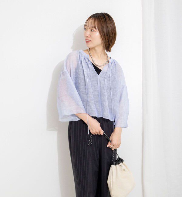 NOLLEY'S「ウォッシャブルシアーリネンカールマイヤーショートブラウス」|シャツ・ブラウス|