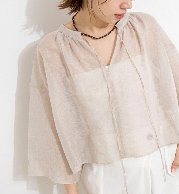 NOLLEY'S「ウォッシャブルシアーリネンカールマイヤーショートブラウス」|シャツ・ブラウス|ベージュ