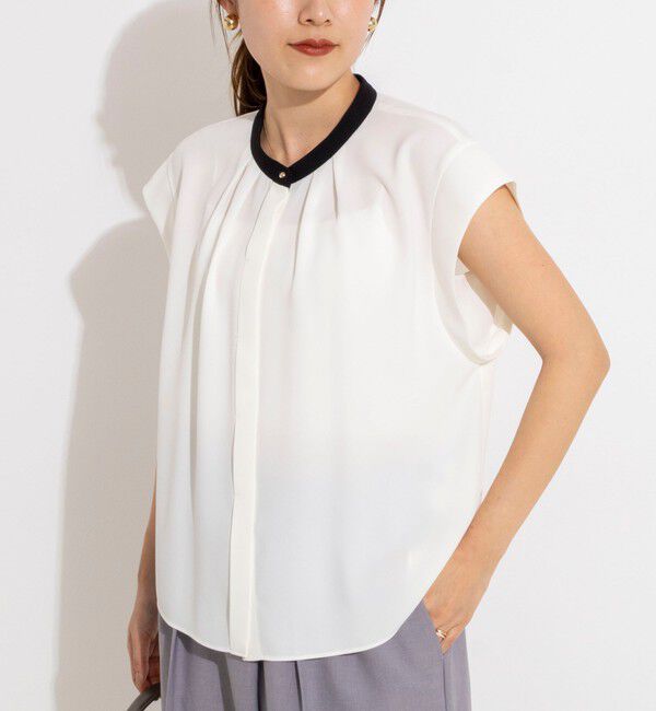 NOLLEY'S「ウォッシャブルストレッチジョーゼットフレンチスリーブブラウス」|シャツ・ブラウス|ホワイト系2