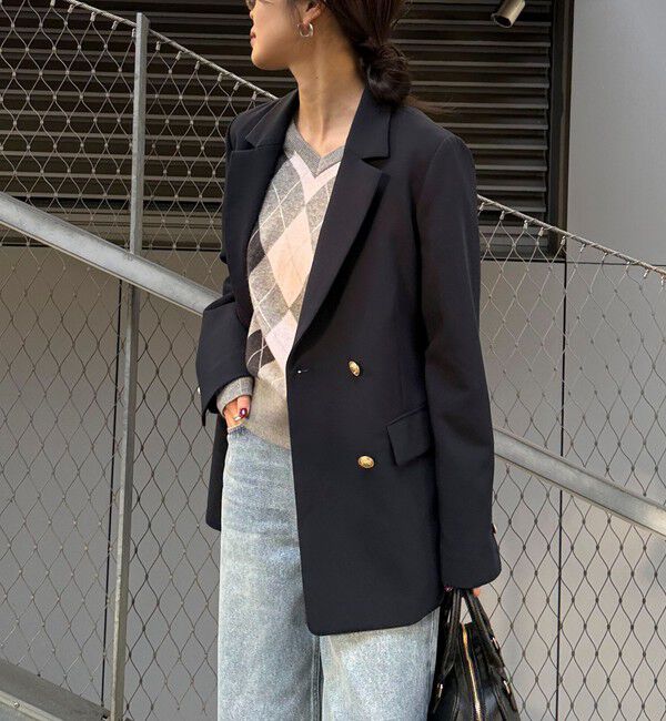 fredy emue「【3サイズ展開/オンオフ使える】ダブルブレストジャケット」|テーラードジャケット|ネイビー
