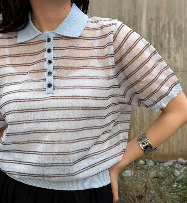 fredy emue「シアーボーダーポロニット」|ポロシャツ|ブルー系その他