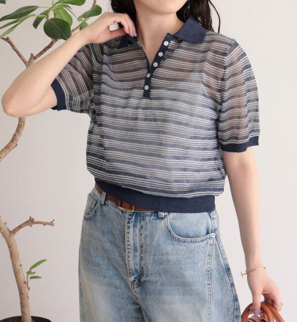 fredy emue「シアーボーダーポロニット」|ポロシャツ|ブルー系その他2