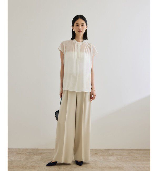 ROPE「[美人パンツ]ダブルクロスワイドパンツ/イージーケア」|チノ|