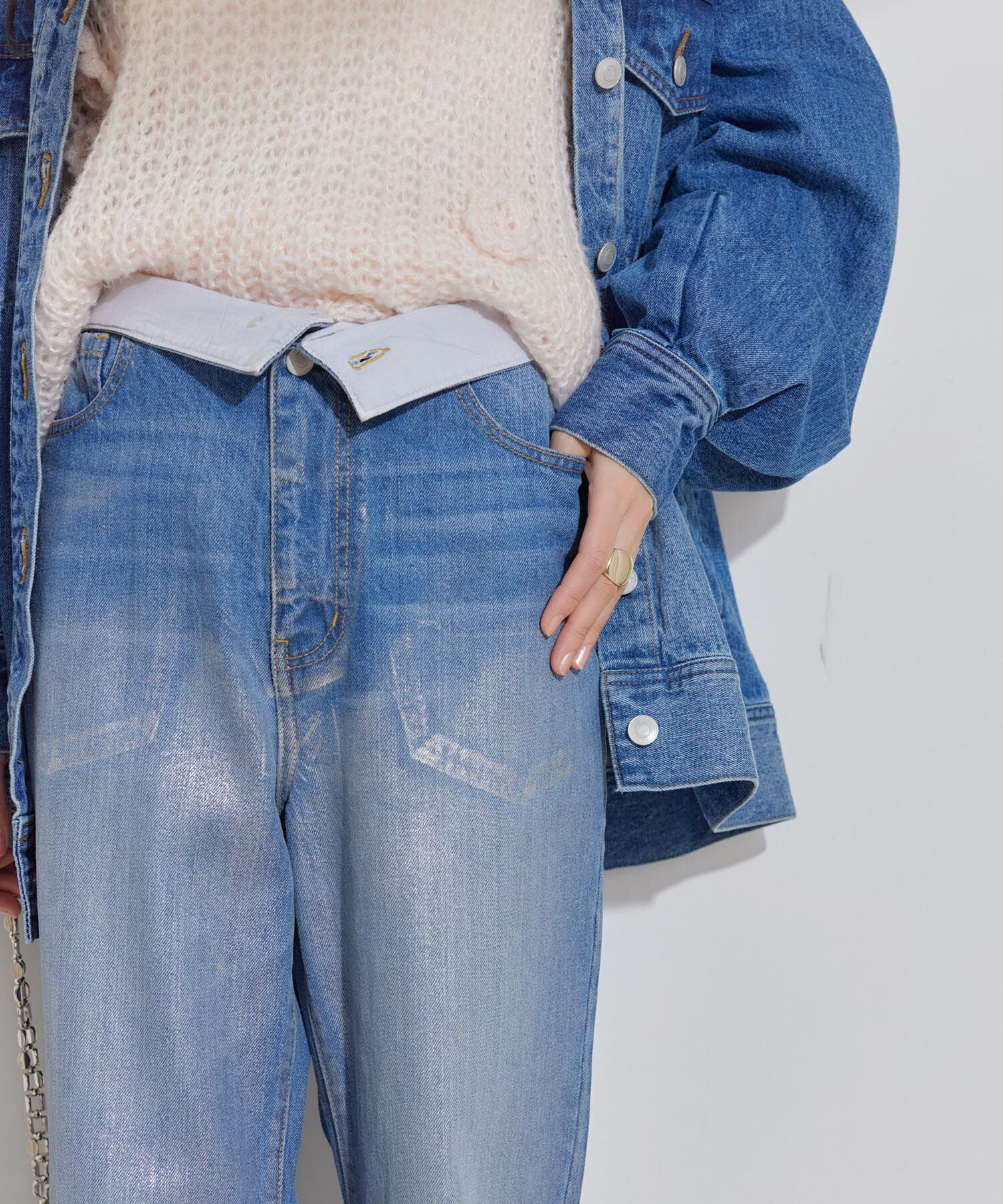 VIS「折り返しフレア箔デニム」|デニム|