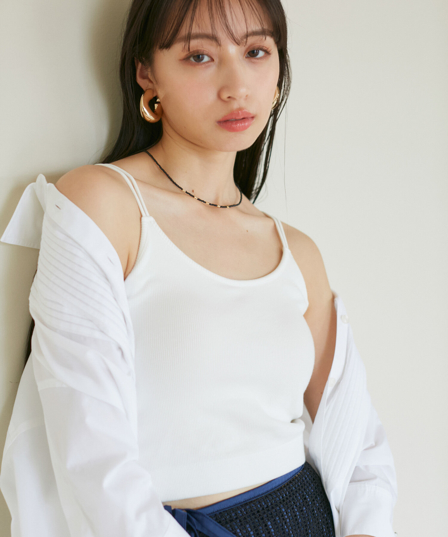 VIS「【洗える】ダブルストラップ短丈カップ付きキャミソール」|キャミソール|