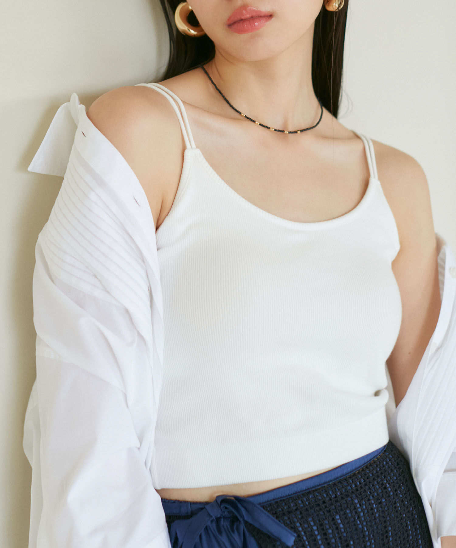 VIS「【洗える】ダブルストラップ短丈カップ付きキャミソール」|キャミソール|ホワイト(10)