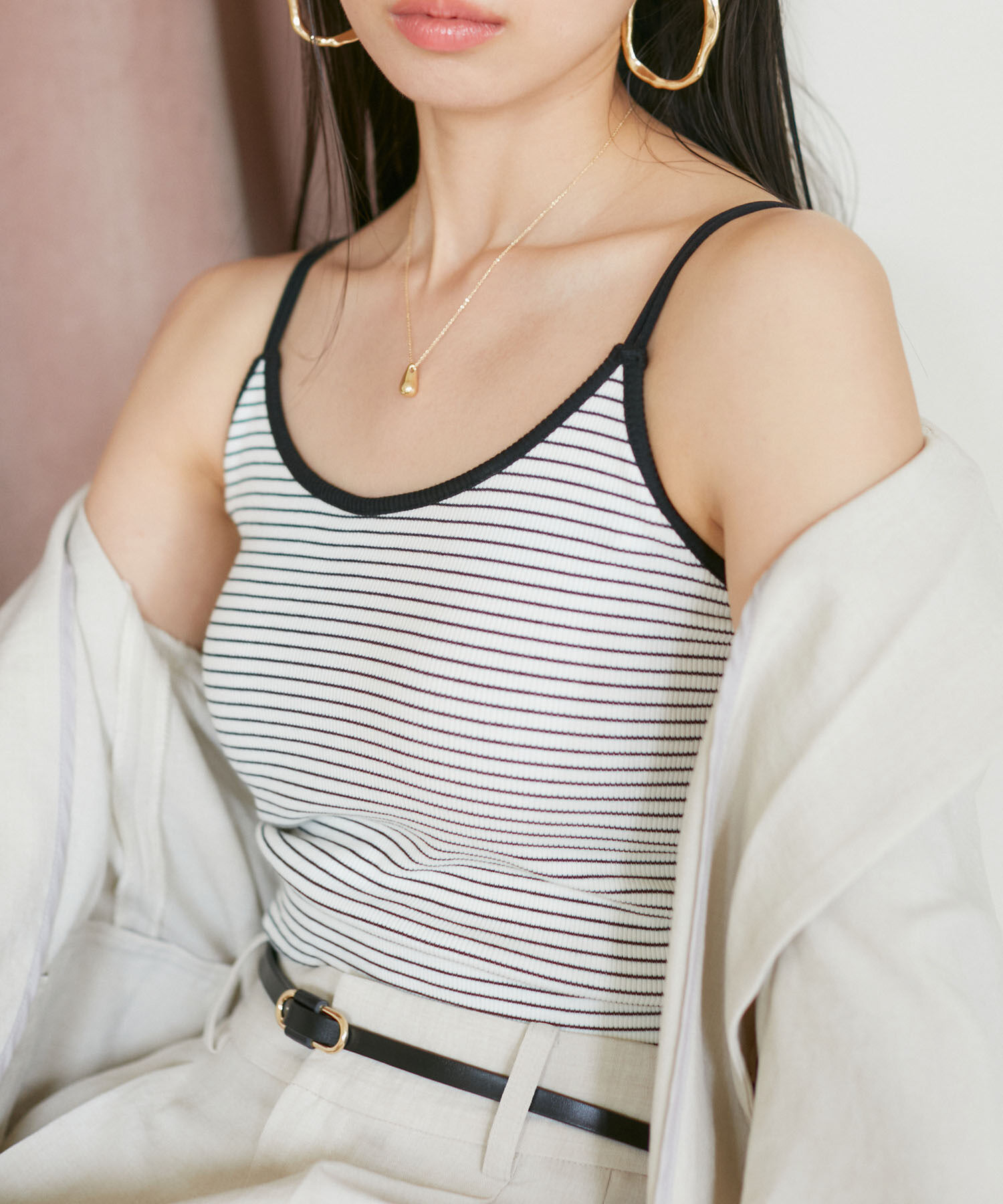 VIS「【洗える】ダブルストラップ短丈カップ付きキャミソール」|キャミソール|オフホワイト(15)