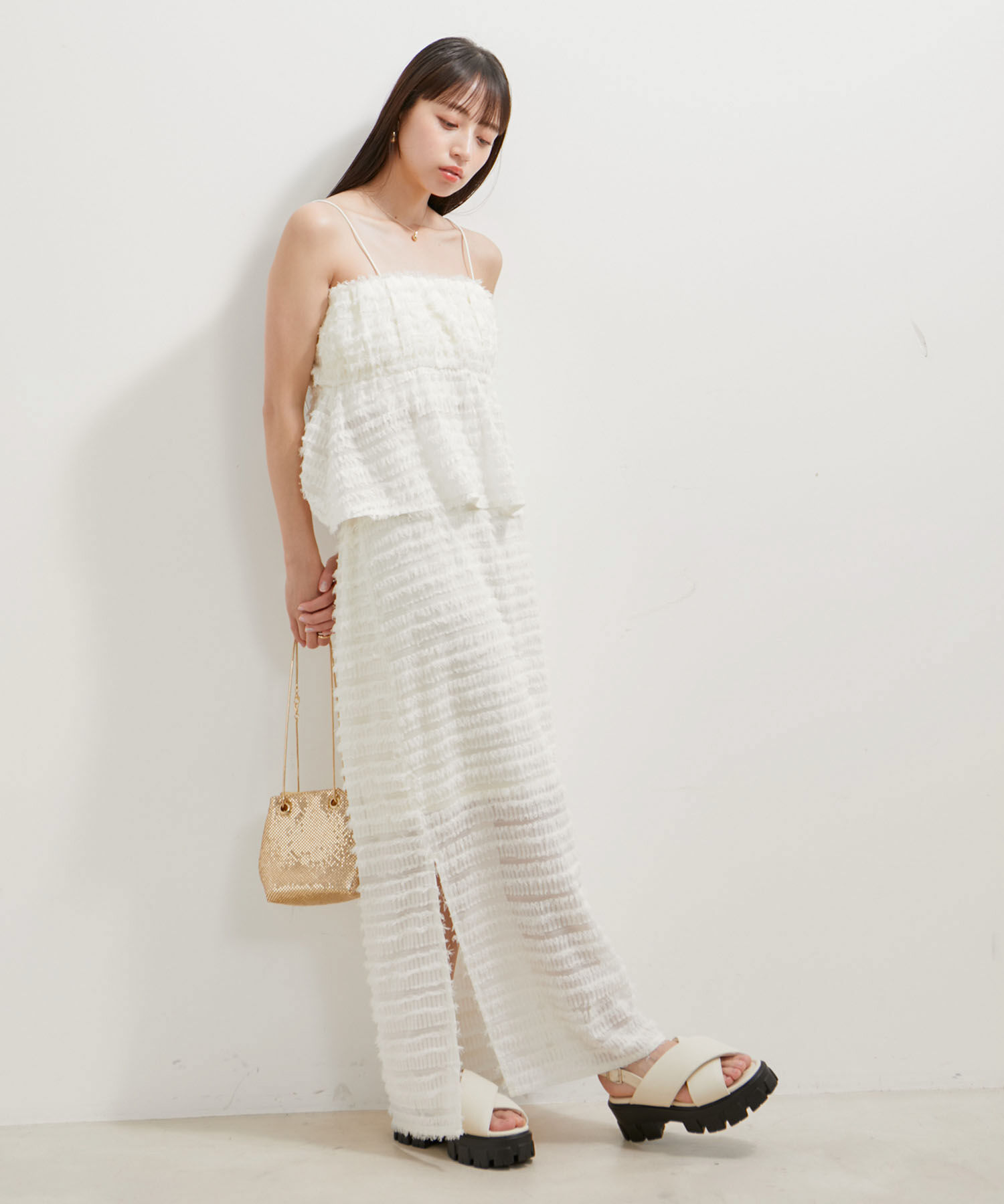 VIS「【洗える】フリンジジャガードスリット入りロングスカート」|スカート|