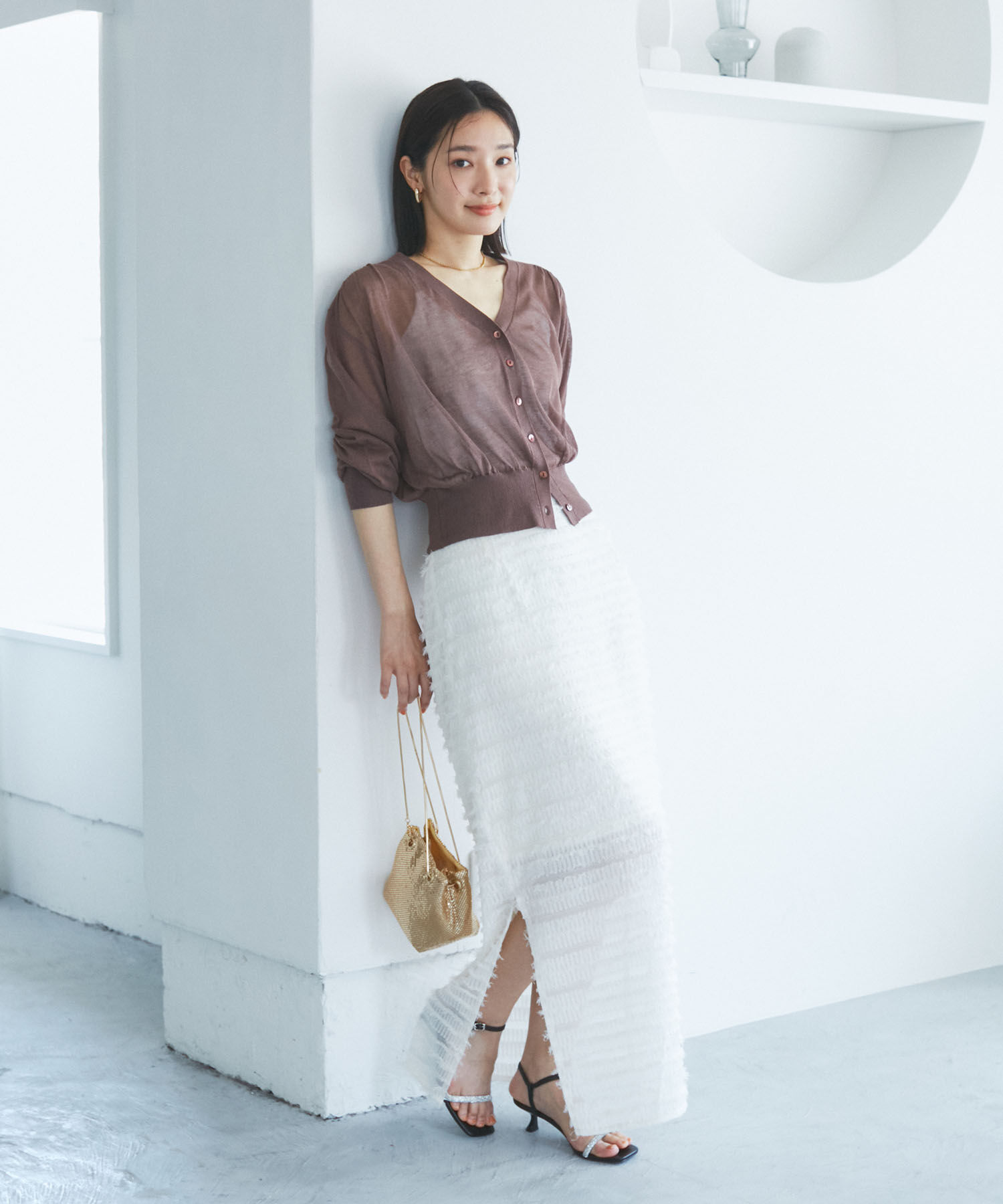 VIS「【洗える】フリンジジャガードスリット入りロングスカート」|スカート|