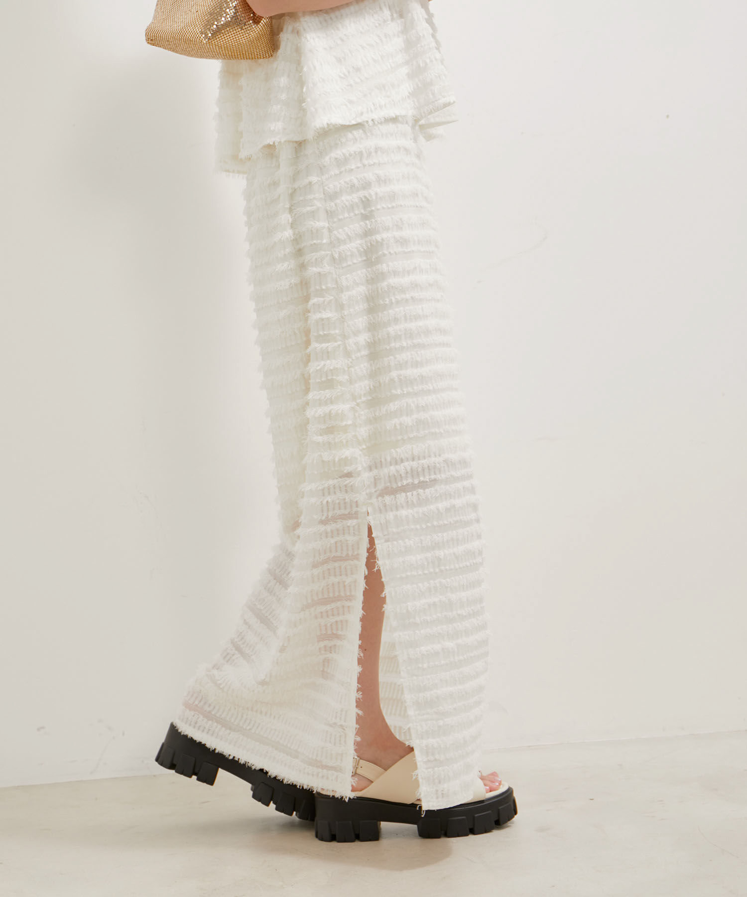 VIS「【洗える】フリンジジャガードスリット入りロングスカート」|スカート|