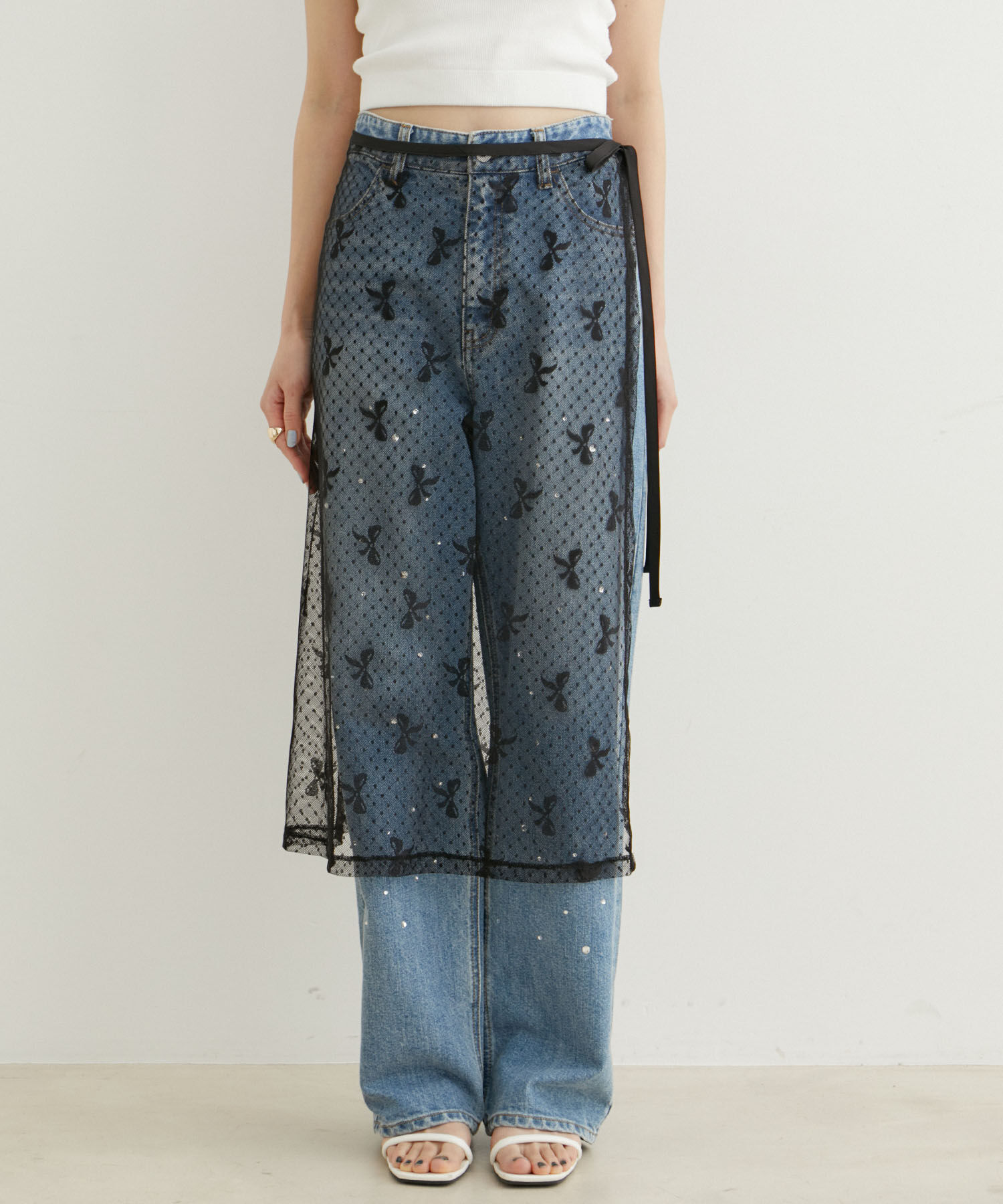 VIS「【WEB/一部店舗限定】アソートレースオーバーラップスカート」|スカート|