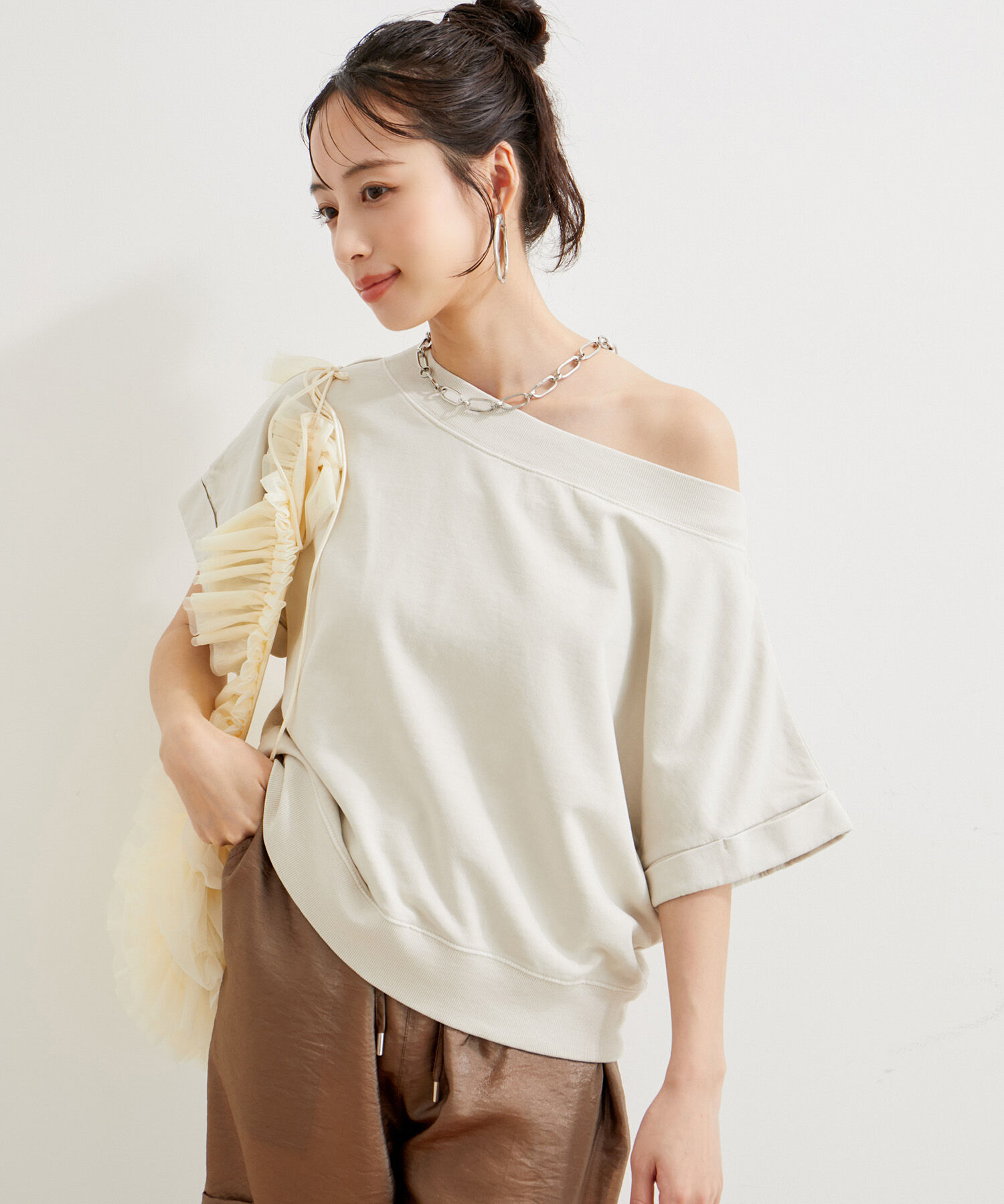 VIS「【洗える】ピグメント加工ワンショルプルオーバー」|Tシャツ・カットソー|