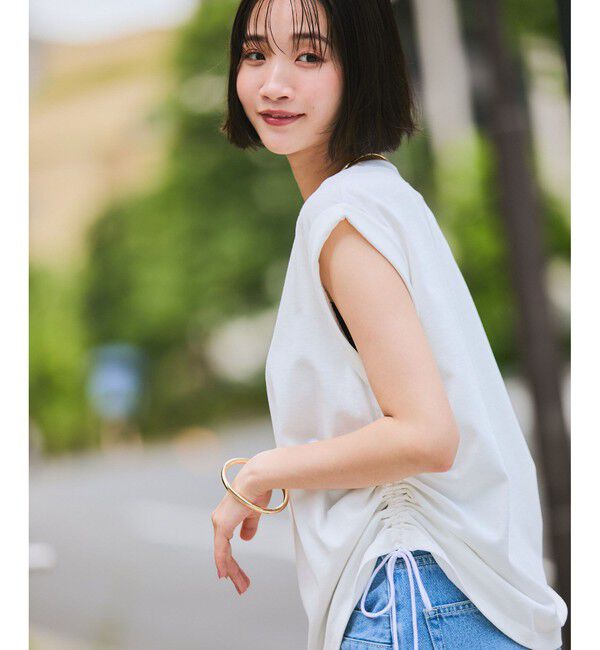 VIS「【WEB限定】サイドドロストシャーリングカットソー」|Tシャツ・カットソー|