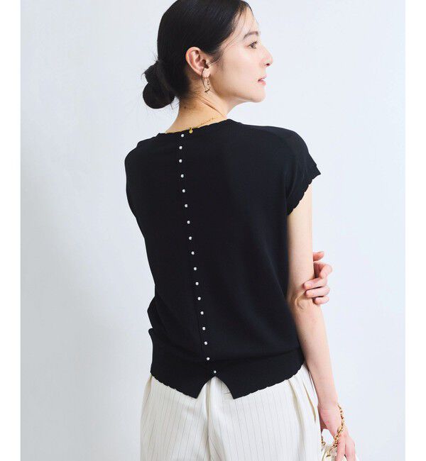 VIS「【WEB限定】パールフリルリブサマー半袖ニット」|ニット・セーター|ブラック(01)