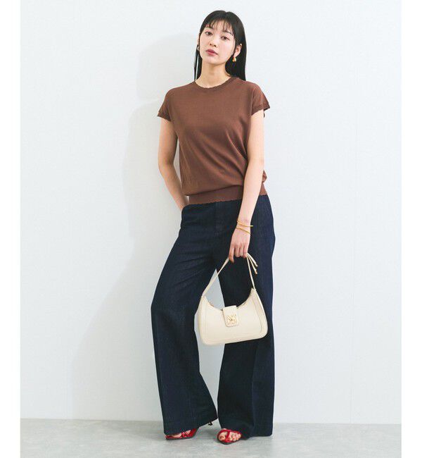 VIS「【WEB限定】パールフリルリブサマー半袖ニット」|ニット・セーター|