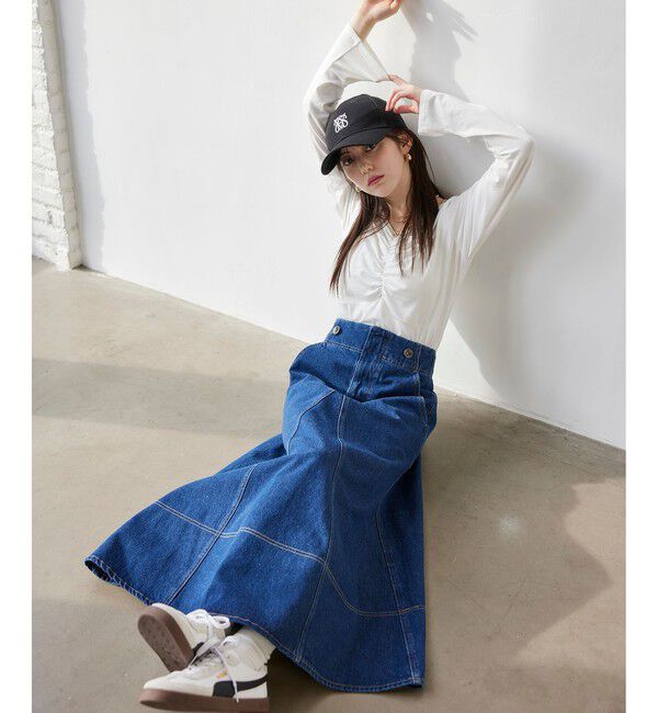 VIS「バックレースアップフレアデニムスカート/イージーケア」|スカート|