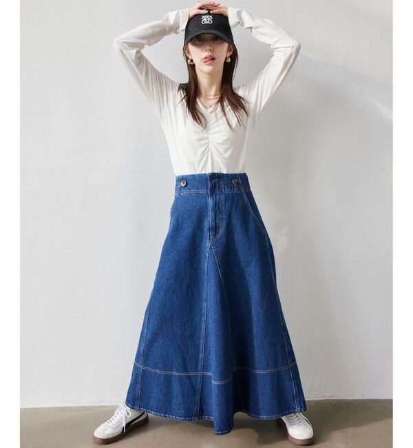 VIS「バックレースアップフレアデニムスカート/イージーケア」|スカート|