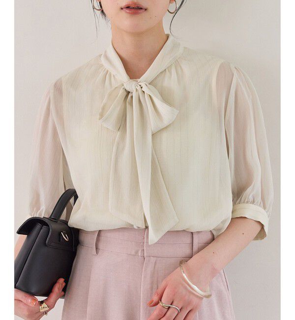 VIS「ラメ楊柳ボウタイブラウス」|シャツ・ブラウス|ホワイト系(11)
