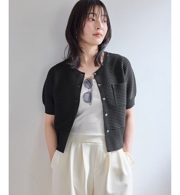 VIS「クルーネックコンパクトカーディガン/イージーケア」|カーディガン|ブラック(01)