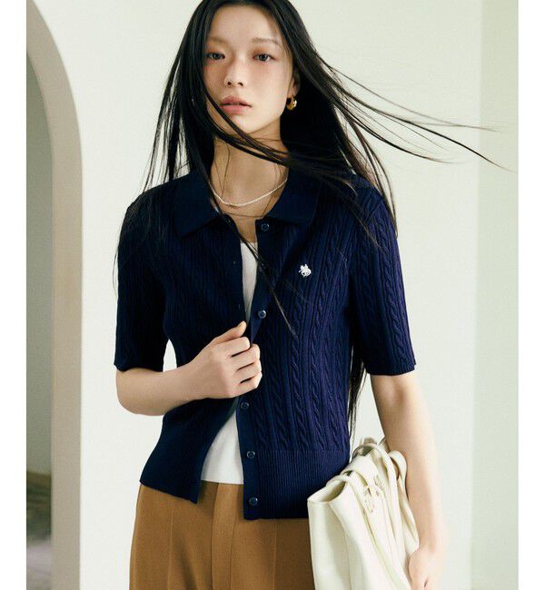 VIS「【POLO BCS】VIS別注ケーブルドッキング衿付きカーディガン」|カーディガン|ネイビー(40)