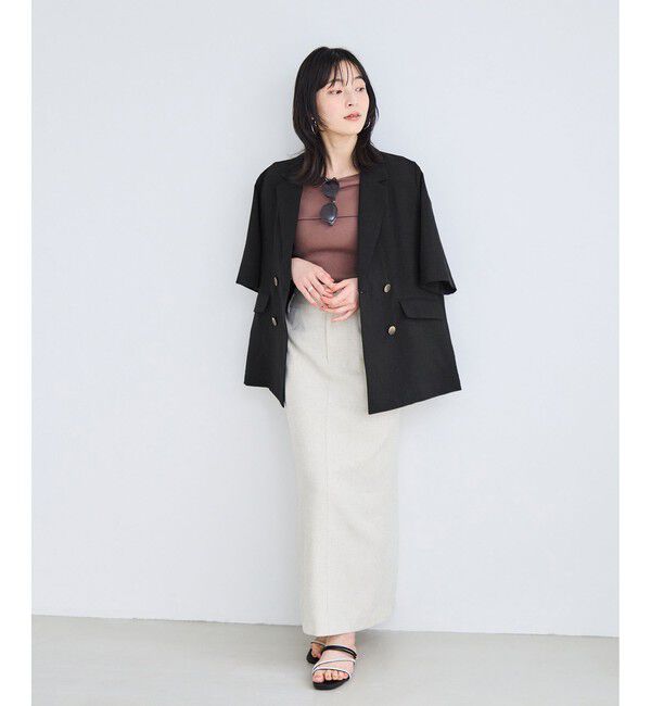 VIS「美easyリネンライクハーフスリーブダブルジャケット/イージーケア・接触冷感・セットアップ対応」|テーラードジャケット|