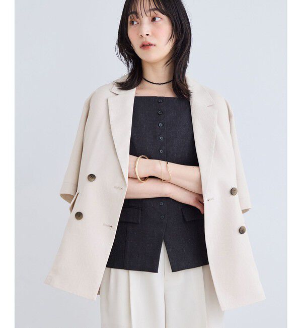 VIS「美easyリネンライクハーフスリーブダブルジャケット/イージーケア・接触冷感・セットアップ対応」|テーラードジャケット|