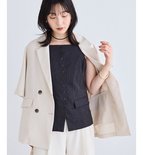 VIS「美easyリネンライクハーフスリーブダブルジャケット/イージーケア・接触冷感・セットアップ対応」|テーラードジャケット|