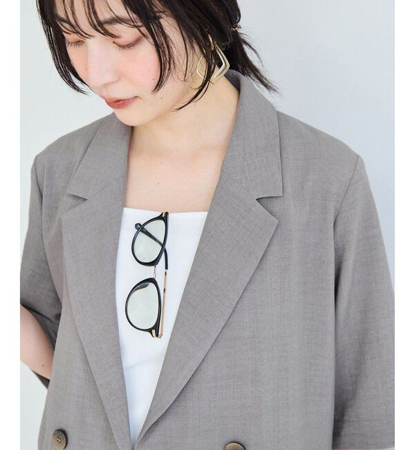 VIS「美easyリネンライクハーフスリーブダブルジャケット/イージーケア・接触冷感・セットアップ対応」|テーラードジャケット|