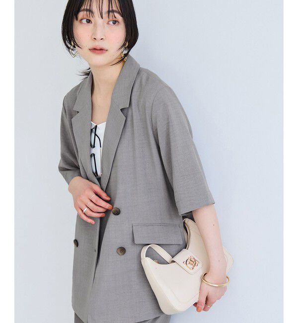 VIS「美easyリネンライクハーフスリーブダブルジャケット/イージーケア・接触冷感・セットアップ対応」|テーラードジャケット|