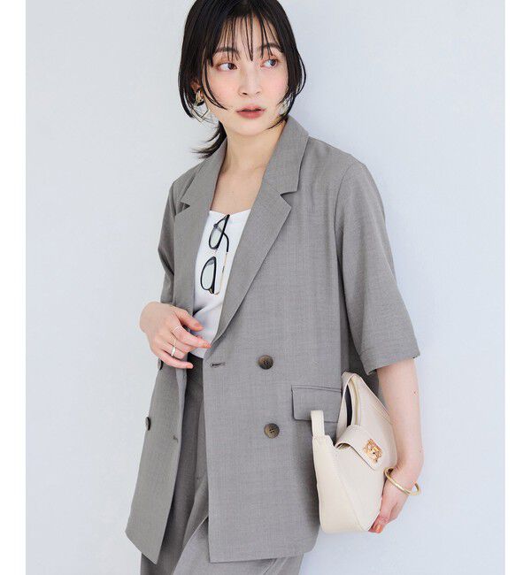 VIS「美easyリネンライクハーフスリーブダブルジャケット/イージーケア・接触冷感・セットアップ対応」|テーラードジャケット|