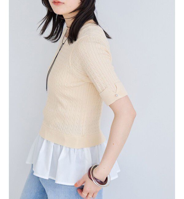 VIS「レイヤードケーブルハーフスリーブニット」|ニット・セーター|ベージュ(27)
