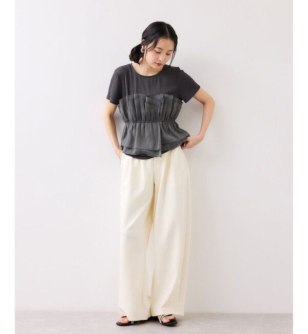 VIS「チェック＆無地ビスチェドッキング半袖プルオーバー/イージーケア」|Tシャツ・カットソー|