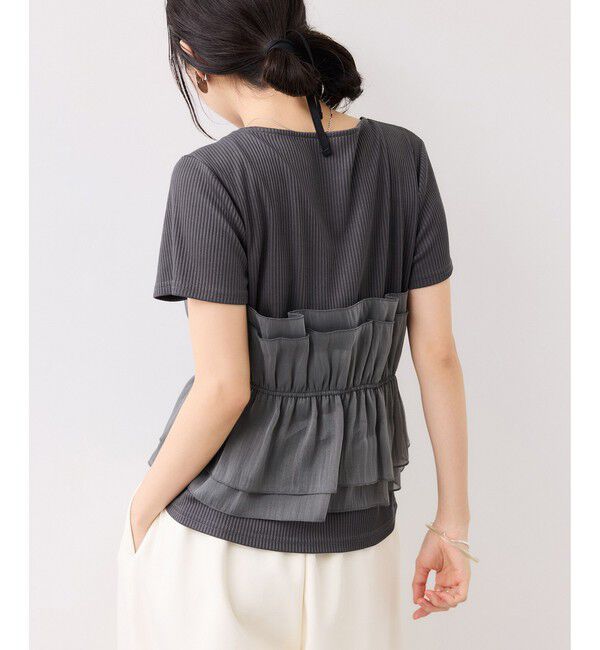 VIS「チェック＆無地ビスチェドッキング半袖プルオーバー/イージーケア」|Tシャツ・カットソー|